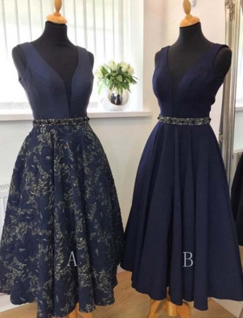 Fashion Flattering A-line Sparkly Beaded V-Neck Sleeveless Belt Short Prom Dress UK on sale