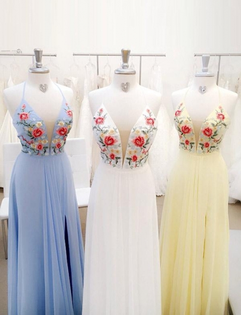 Lace Flattering Embroidery Spaghetti Straps Long-Length Elegant Prom Dress Online | Suzhoudress UK