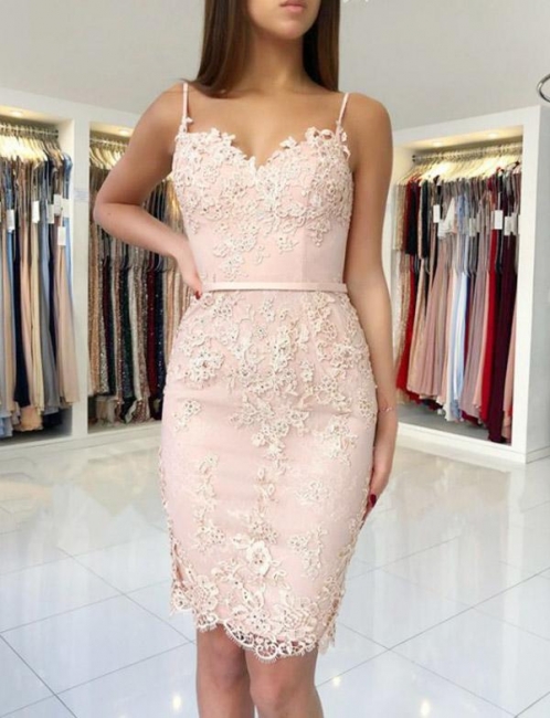 Fashion Fitting Column Appliques Spaghetti Straps Different Sweetheart Prom Dress UK on sale