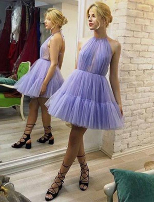 Unique Style Sleeveless Flattering Halter Soft Tulle Short Elegant Prom Dress Online | Suzhoudress UK
