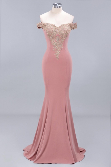 Charming Off-The-Shoulder Floor-Length Mermaid Fit and Flare Appliques Zipper Prom Dress UK