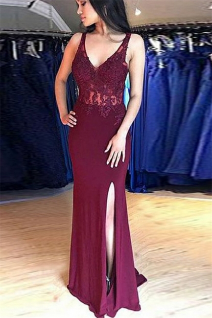 Gorgeous Straps Teenage Front Slipt Appliques Sexy Trumpet/Mermaid Online Prom Dress Sale | Suzhoudress UK