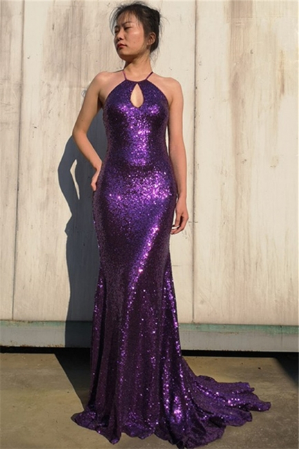Glamour Purple Halter Teenage Sexy Trumpet/Mermaid Floor-Length Online Prom Dress Sale | Suzhoudress UK