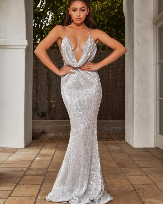 Womens V-Neck Halter Backless Teenage Sexy Trumpet/Mermaid Online Prom Dress Sale | Suzhoudress UK