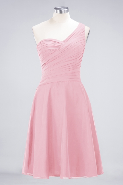 A-line Chiffon One-Shoulder Sweetheart Summer Knee-Length Bridesmaid Dress UK with Ruffles