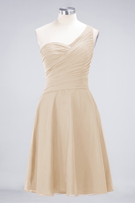 A-line Chiffon One-Shoulder Sweetheart Summer Knee-Length Bridesmaid Dress UK with Ruffles