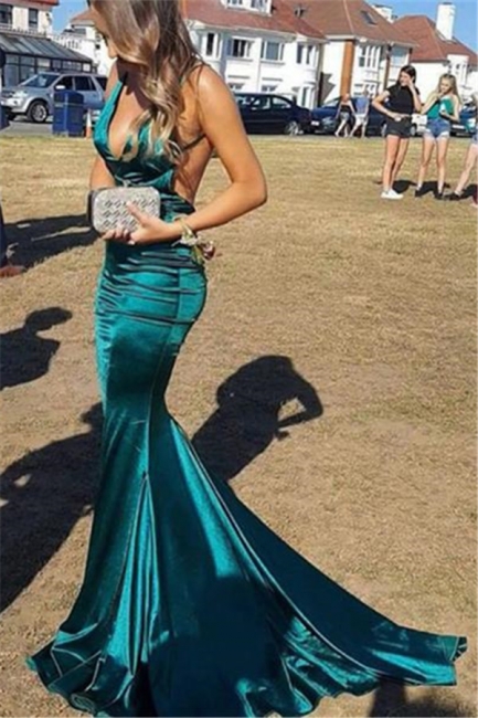 Beautiful Spaghetti Straps V-Neck Mermaid Prom Dresses Open Back