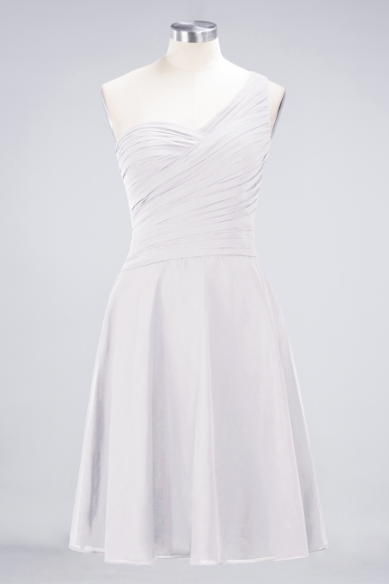 A-line Chiffon One-Shoulder Sweetheart Summer Knee-Length Bridesmaid Dress UK with Ruffles