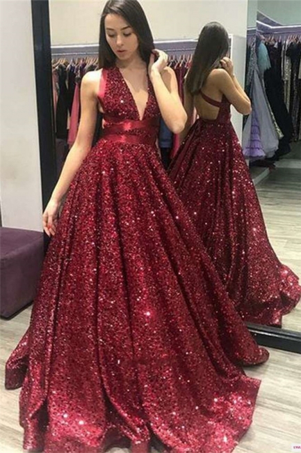 Elegant Sexy Low Cut Open-Back Prom Dresses | Sexy Halter Sequins Princess A-line Evening Dresses BC1055 | Suzhou UK Online Shop