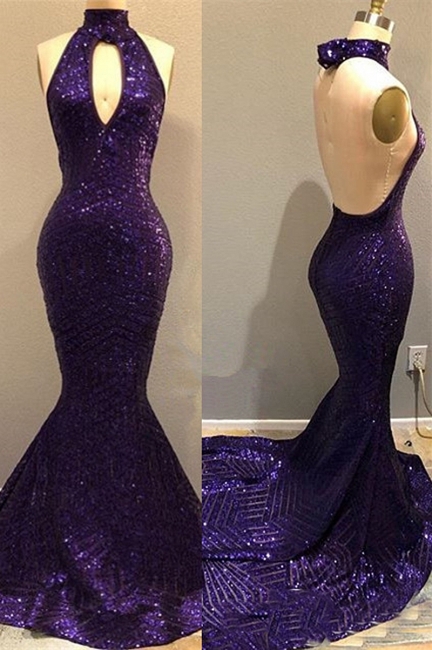 Shining Sequins Keyhole Neckline Prom Dress Mermaid Evening Gowns On Sale