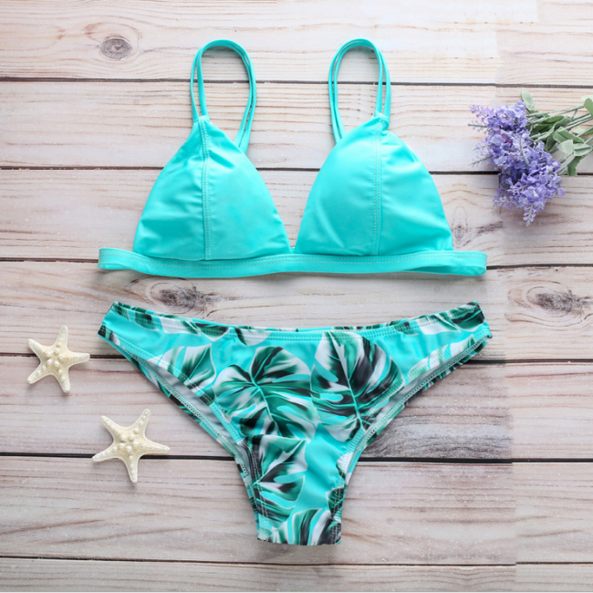 Modern Women Triangle Floral Print Bikini Set