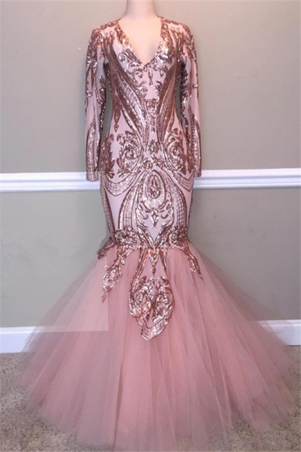 Amazing Sequins Princess A-line Long Prom Gowns | Spaghetti Straps Sexy Low Cut Evening Dress | Suzhou UK Online Shop