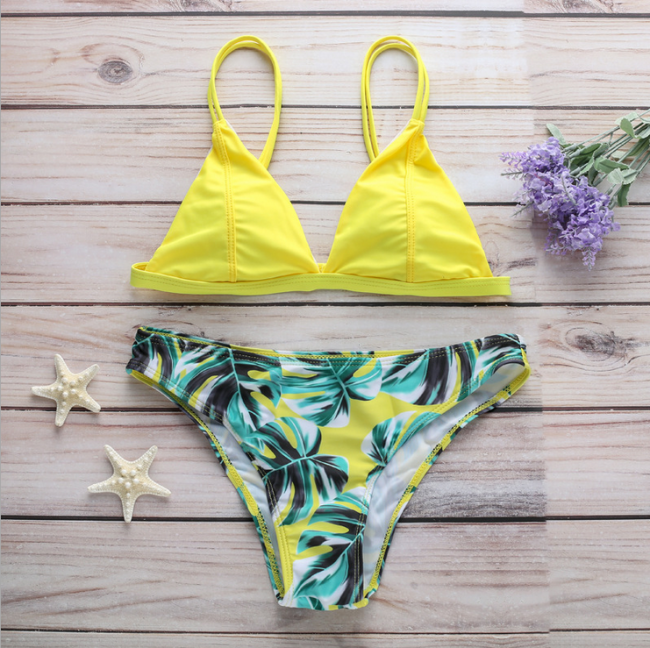 Modern Women Triangle Floral Print Bikini Set