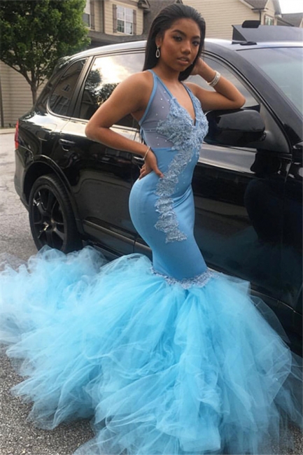 Mermaid Sheer Straps Applique Tulle Flirty Exclusive Prom Dresses UK | New Styles