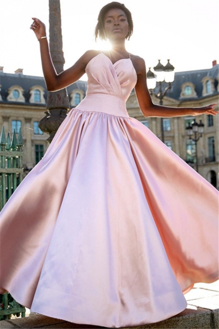 Elegant Simple Pink Spaghetti-Straps Prom Dresses | Summer Sleeveless Princess A-line Ruffles  Evening Dresses | Suzhou UK Online Shop