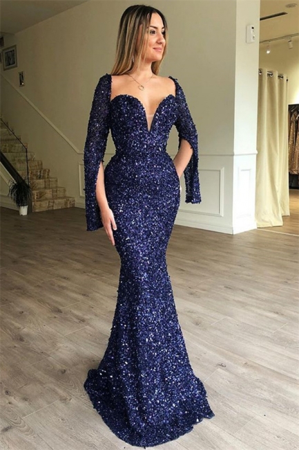 Elegant Mermaid Sweetheart Sleeved Shining Sequins Exclusive Prom Dresses UK | New Styles