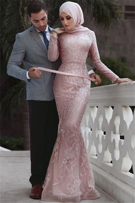 Pink Detachable Sleeved Prom Dresses |  Appliques Lace Trumpet Evening Gowns | Suzhou UK Online Shop