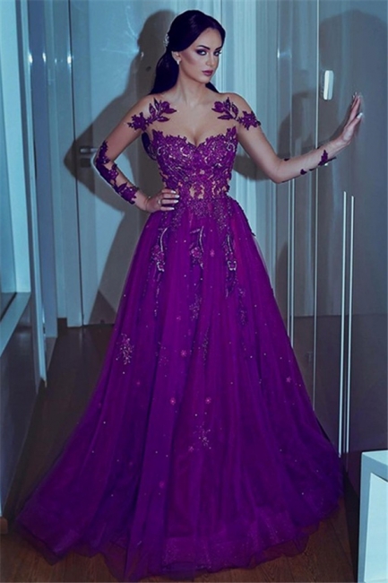 Glamorous Sweetheart Applique Lace Prom Dresses Long Sleeves Sexy Evening Dresses with Beads