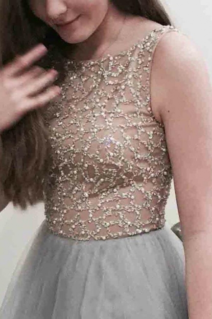 Glamorous Lace Appliques Jewel Prom Dresses | Sheer Sleeveless Evening Dresses