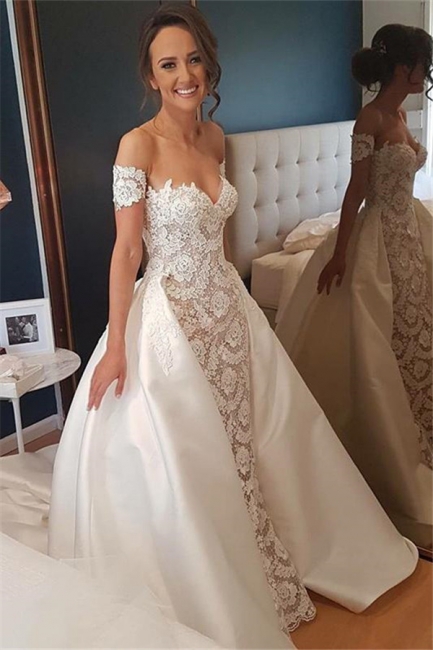 Sexy Lace Appliques Sweetheart Wedding Dresses | Overskirt Sleeveless Floral Bridal Gowns