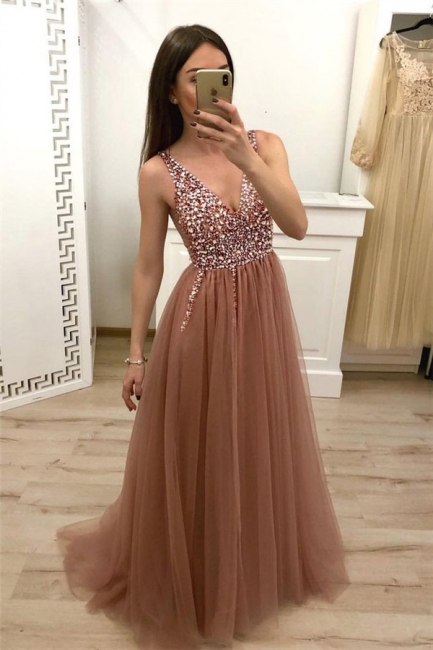 Crystal Straps Sequin Prom Dresses | Lace-Up Side slit Sexy Mermaid Sleeveless Evening Dresses