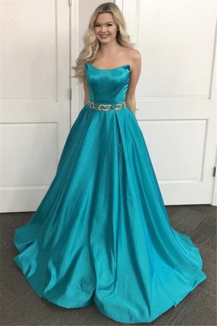 Lace Appliques Sequin Strapless Prom Dresses | Sleeveless Evening Dresses