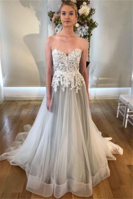 Sheer Appliques Sweetheart Wedding Dresses | Sleeveless Backless Floral Bridal Gowns