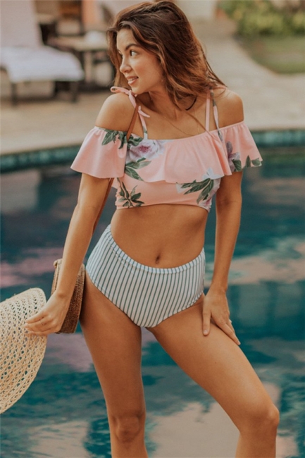 Pink Printed Two Piece Swimsuit  | Sexy Bikini for Summer Beach Online