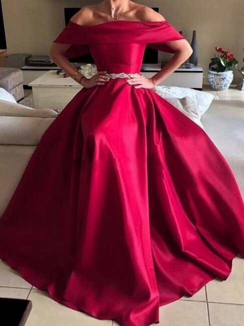 Glamorous Off-the-Shoulder Ruffles Prom Dresses Sleeveless Sexy Evening Dresses with Belt