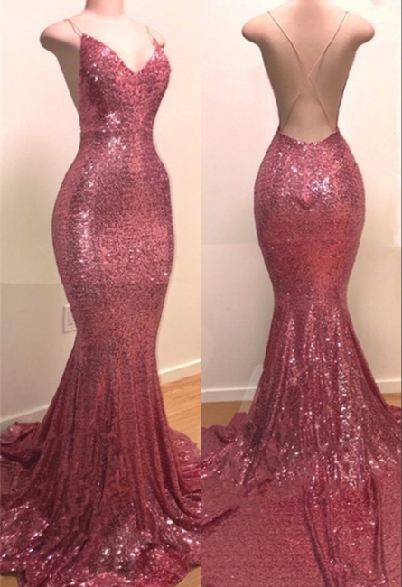 Sequins Sexy Low Cut Summer Sleeveless Spaghetti Trendy Backless Prom Dresses | Suzhou UK Online Shop