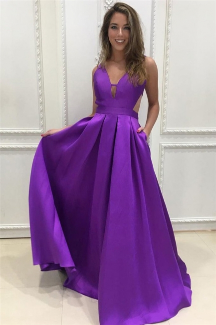 Gogerous V-Neck Sequins Prom Dresses | Ruffle Backless Sleeveless Evening Dresses