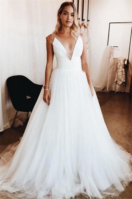 Gorgeous V-Neck Applique Wedding Dresses | Sheer Sleeveless Floral Bridal Gowns