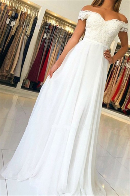 Attractive Off-the-Shoulder Lace A-Line White Wedding Dresses Appliques Sweetheart Bridal Gowns Online