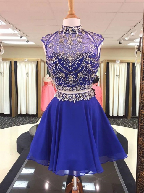 Illusion Two-Pieces High Neck Beading Homecoming Dress