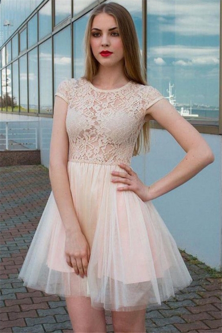 Illusion Lace Tulle Jewel Sleeveless Homecoming Dress