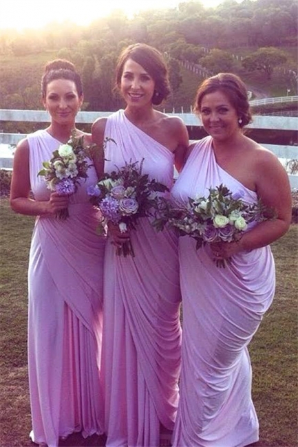 Simple One Shoulder Chiffon Long Bridesmaid Dresses Ruffles  Popular Plus Size Wedding Party Dress