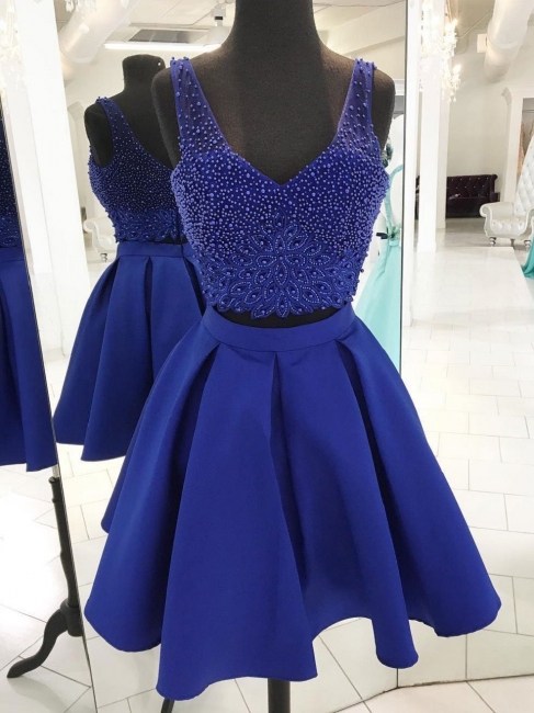 Two-Pieces Straps Beading Sleeveless Homecoming Dress