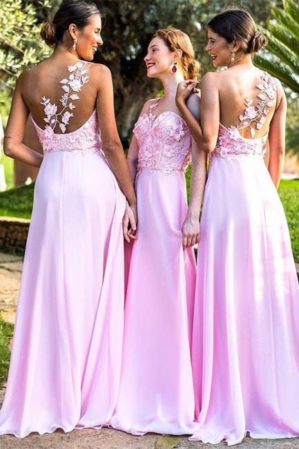 Elegant One Shoulder A-line Bridesmaid Dresses | Pink Flowers Chiffon Bridesmaid Dress