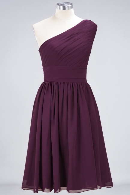 A-line Chiffon One-Shoulder Summer Knee-Length Bridesmaid Dress UK with Ruffles