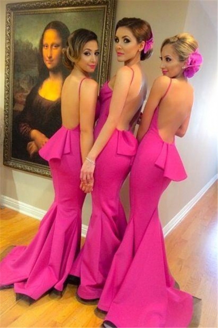 Backless Mermaid Bridesmaid Dresses Sexy Spaghetti Straps  Sleeveless Evening Dresses with Open Back