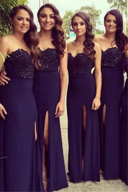 Lace Sweetheart Glamorous Simple Side Slit Bridesmaid Dresses