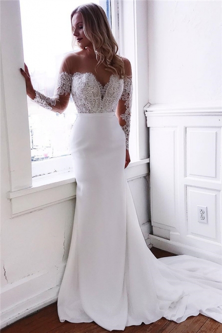 Affordable Appliques Long-Sleeves Mermaid Wedding Dresses | Bridal Gowns Online