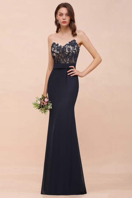 Black Floral Lace Sweetheart Mermaid Bridesmaid Dress Sleeveless Long Evening Dress