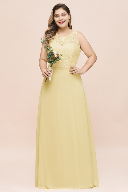 Plus Size Chiffon Lace Bridesmaid Dress Sleeveless Aline Evening Maxi Dress