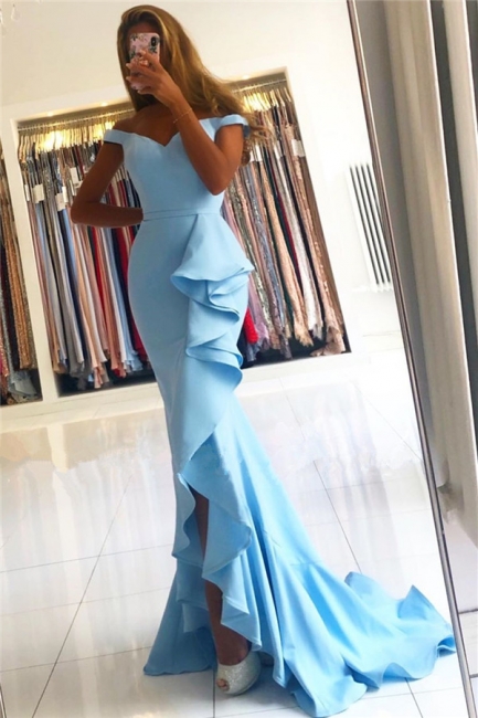 Stunning Off-the-Shoulder Prom Dresses Sweetheart Ruffle Mermaid Evening Dresses On Sale