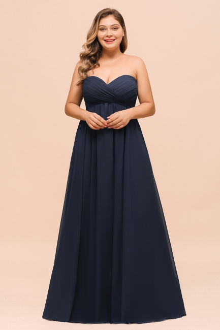 Affordable Strapless Sweetheart Long Bridesmaid Dress with Ruffle