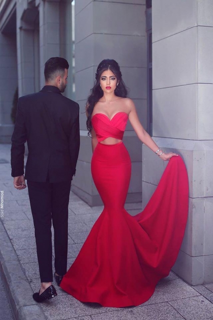 New Sleeveless Red Sweetheart Prom Dresses  Long Sexy Mermaid Evening Dresses