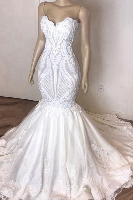 Gorgeous Strapless Mermaid Beach Wedding Dress Sexy White Low Back Bridal Gowns Online