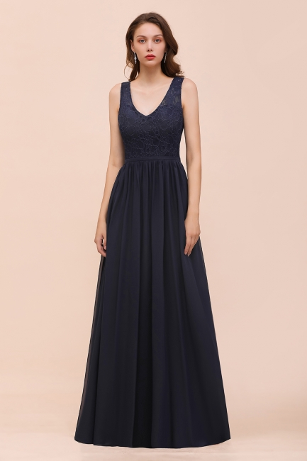 Elegant Aline Sleeveless Long Evening Dress V-Neck Chiffon Bridesmaid Dress