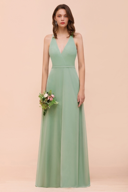 Mint Green V-Neck Sleeveless Bridesmaid Dress Aline Formal Dress